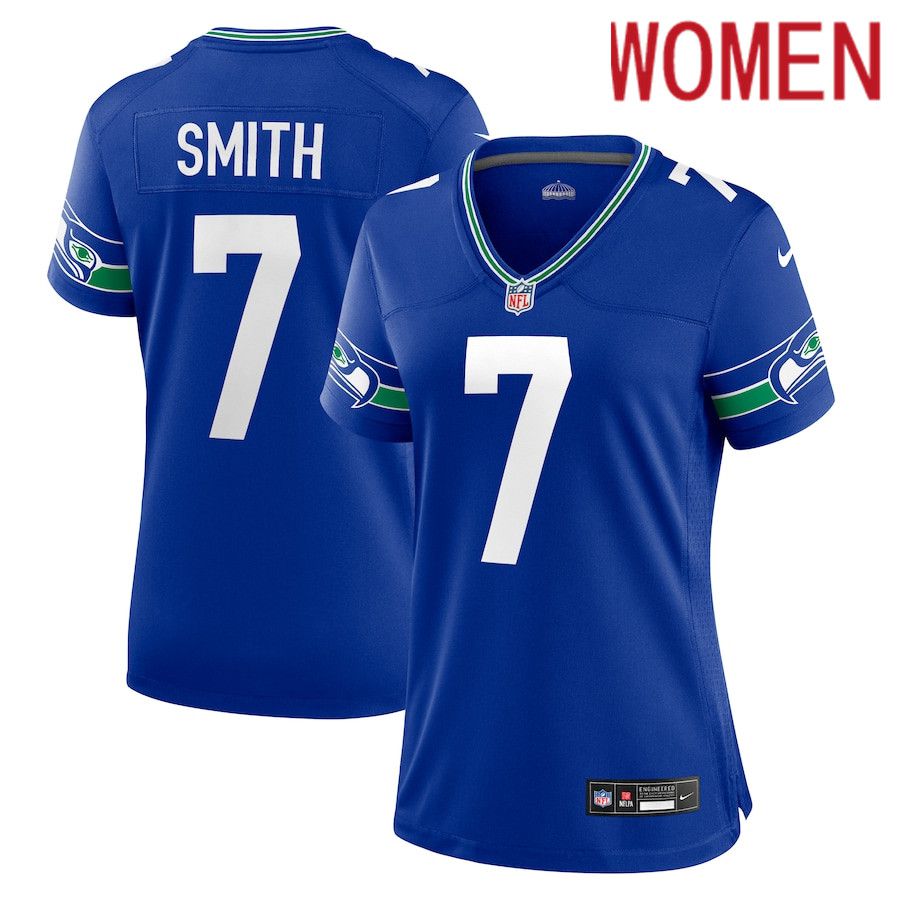 Women Seattle Seahawks 7 Geno Smith Nike Royal Throwback Player Game NFL Jersey